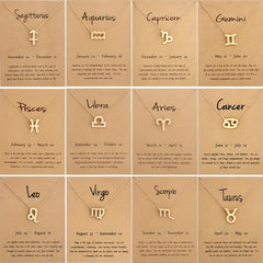 Golden Zodiac Symbol Pendant Necklace Cross Border Constellation Paper Card
