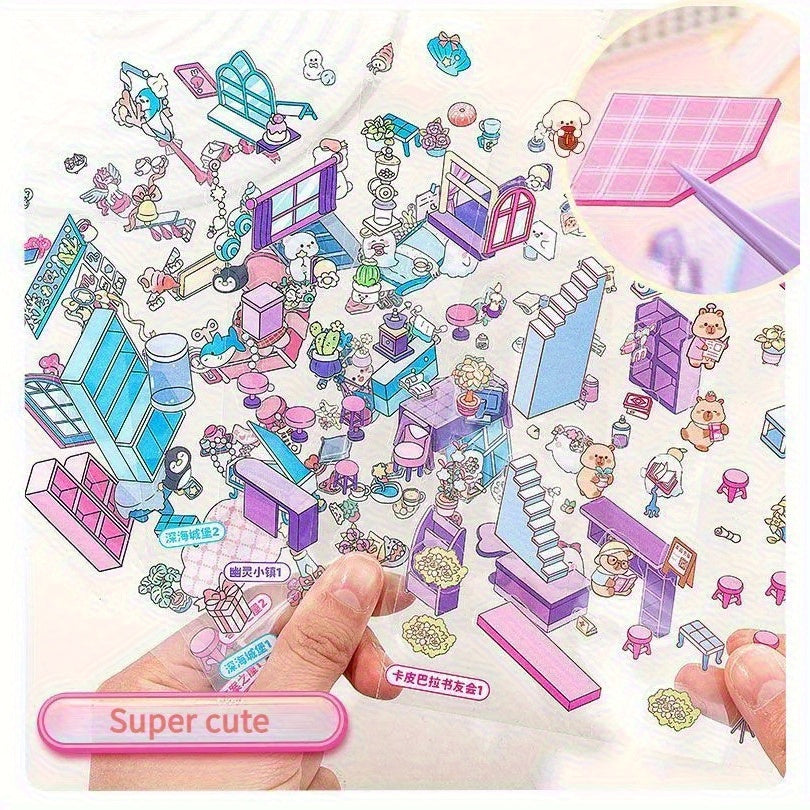 40 Cute Cartoon Character Sticker Book PET Material Multi-functional Decorative