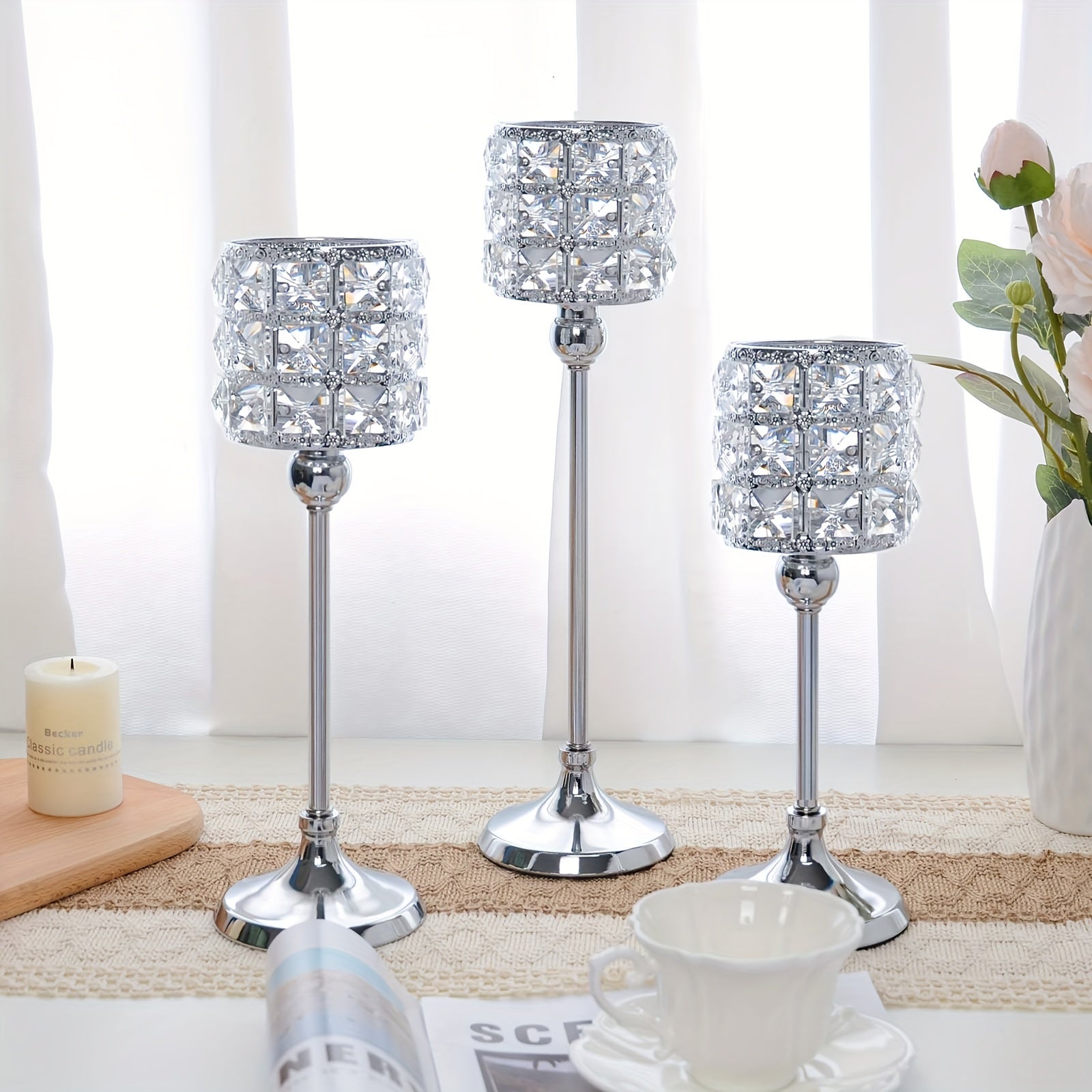 Crystal Candle Holders for Table Centerpieces, Home Decor, Wedding Party