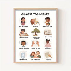 Calming Techniques Emotions Chart Wall Decor Art 20x32 for Home Classroom