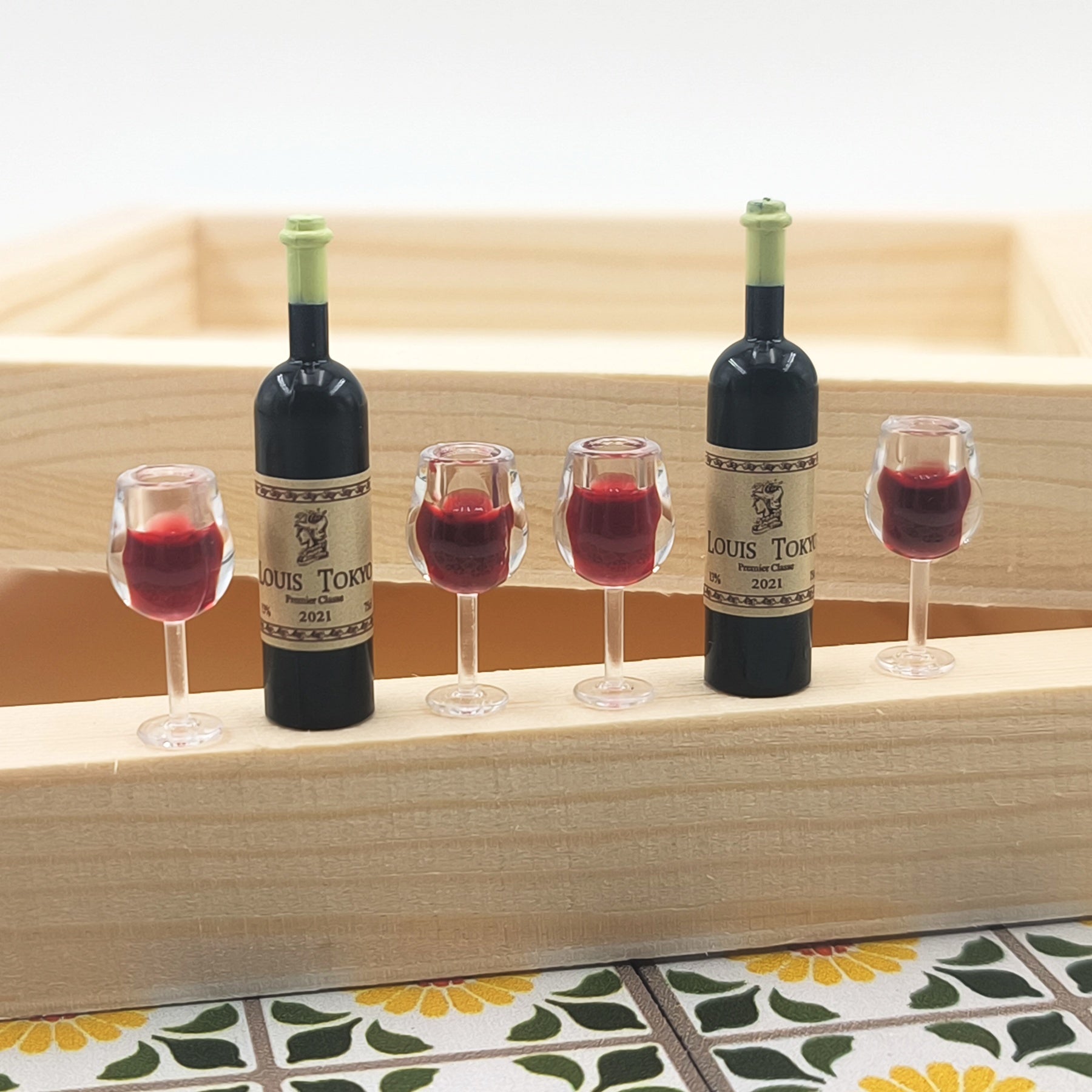 6pcs Wine Glasses Set for Dollhouse Realistic Red Wine Bottle Models Accessories