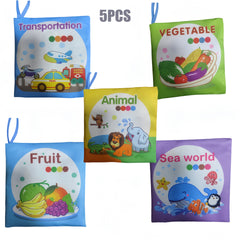 Fabric Book Set for 0-36 Months, Animal Vehicle Fruit & Vegetable Themes