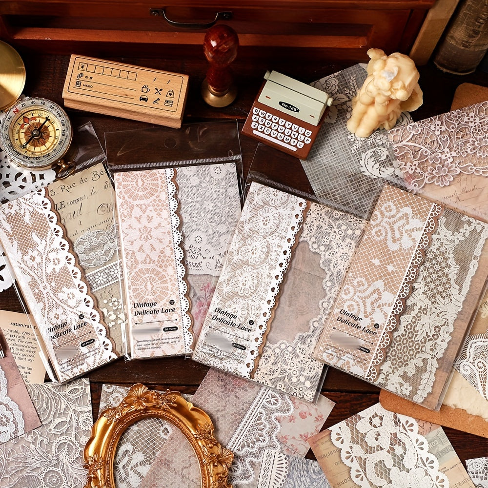30pcs Lace Story Series Journal Diary Decoration Material Pack Non Self Adhesive