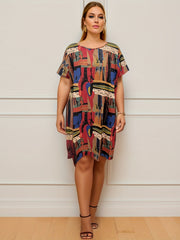  Casual Dress Women's Plus Allover Print Short Sleeve Dress