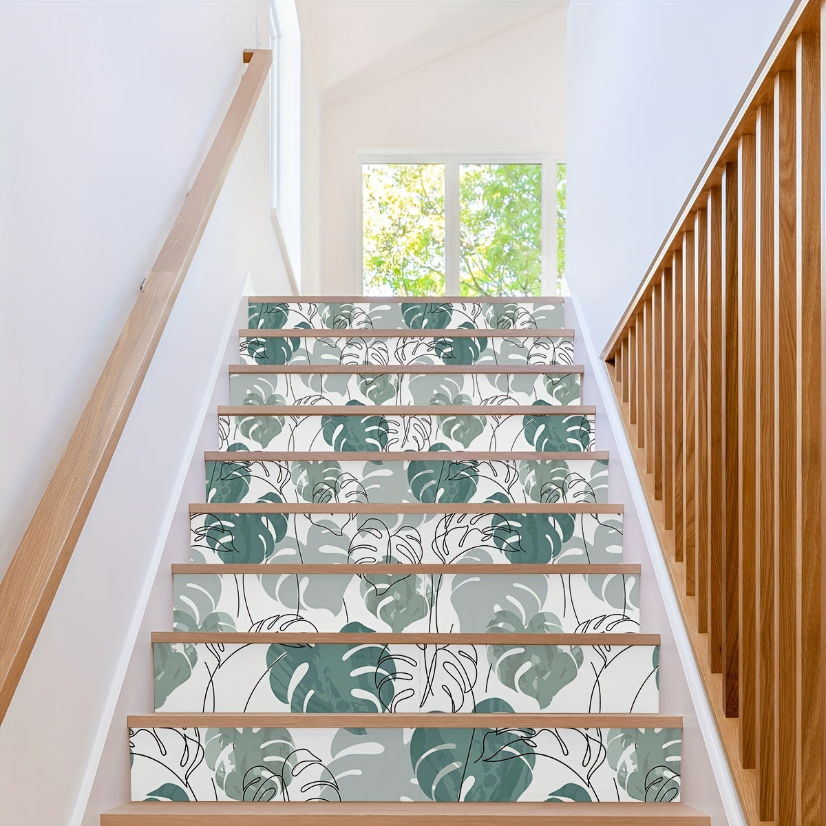 6pcs Watercolor Turtle Back Leaf Pattern Stair Stickers