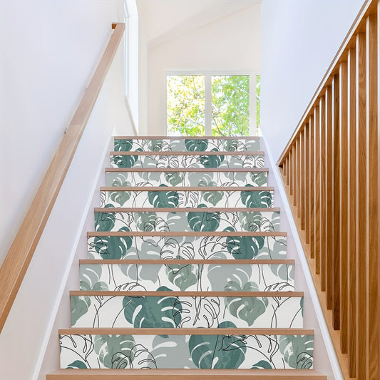 6pcs Watercolor Turtle Back Leaf Pattern Stair Stickers
