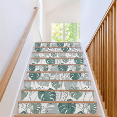 6pcs Watercolor Turtle Back Leaf Pattern Stair Stickers