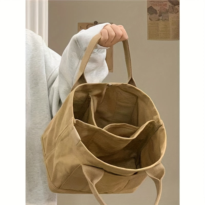 Solid Canvas Tote Bag Casual Handbag Women's Versatile Purse