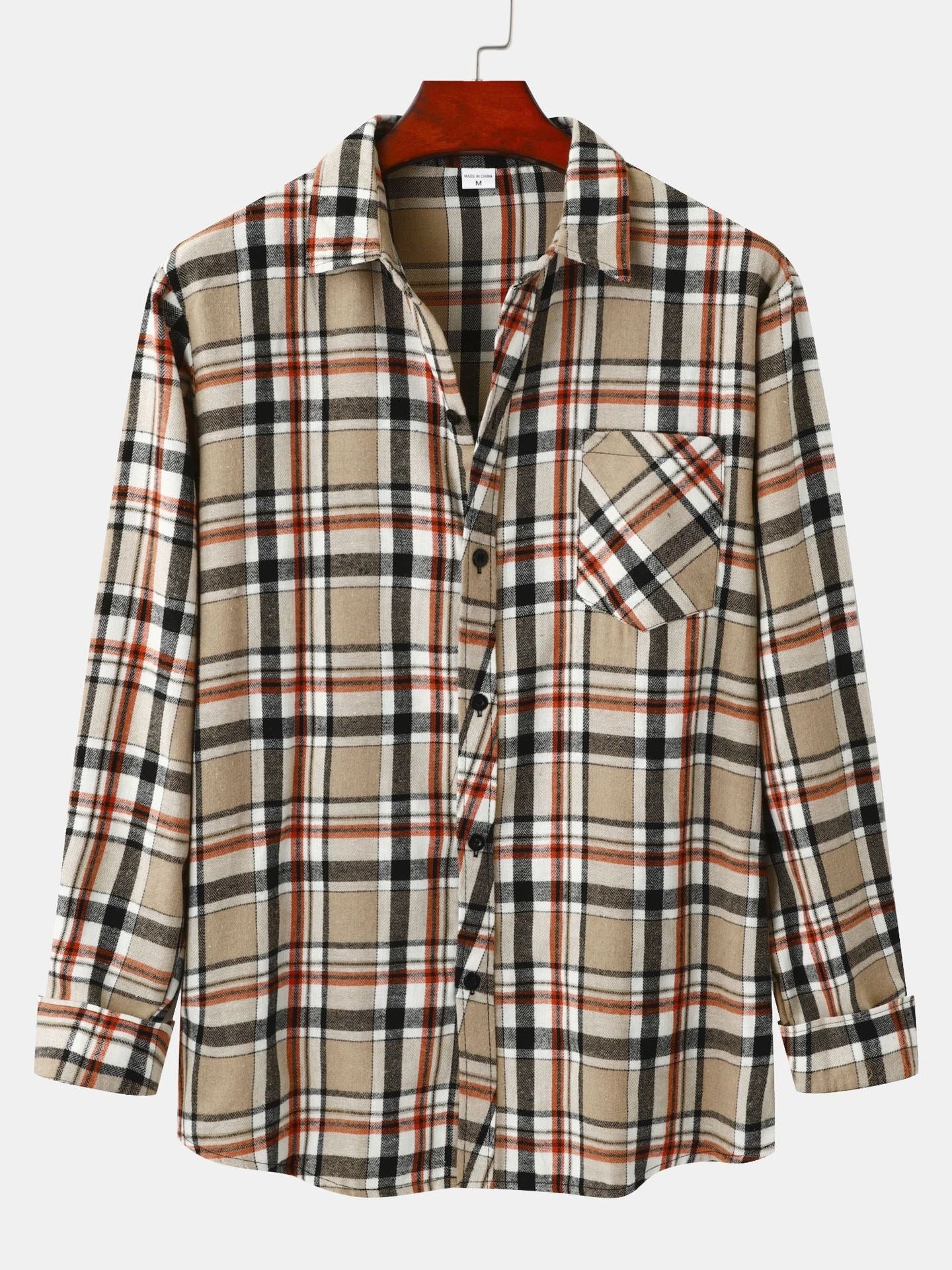 Men's Vintage Hawaiian Style Flannel Fleece Plaid Lapel Shirt