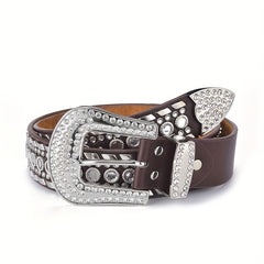 Men's Rhinestone Western Jeans PU Leather Waistband Hip Hop Punk Rock Y2K