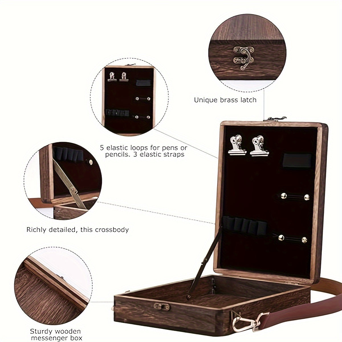 Wooden Storage Box Bag Crossbody Postman Bag Artist Tool Brush Storage Box