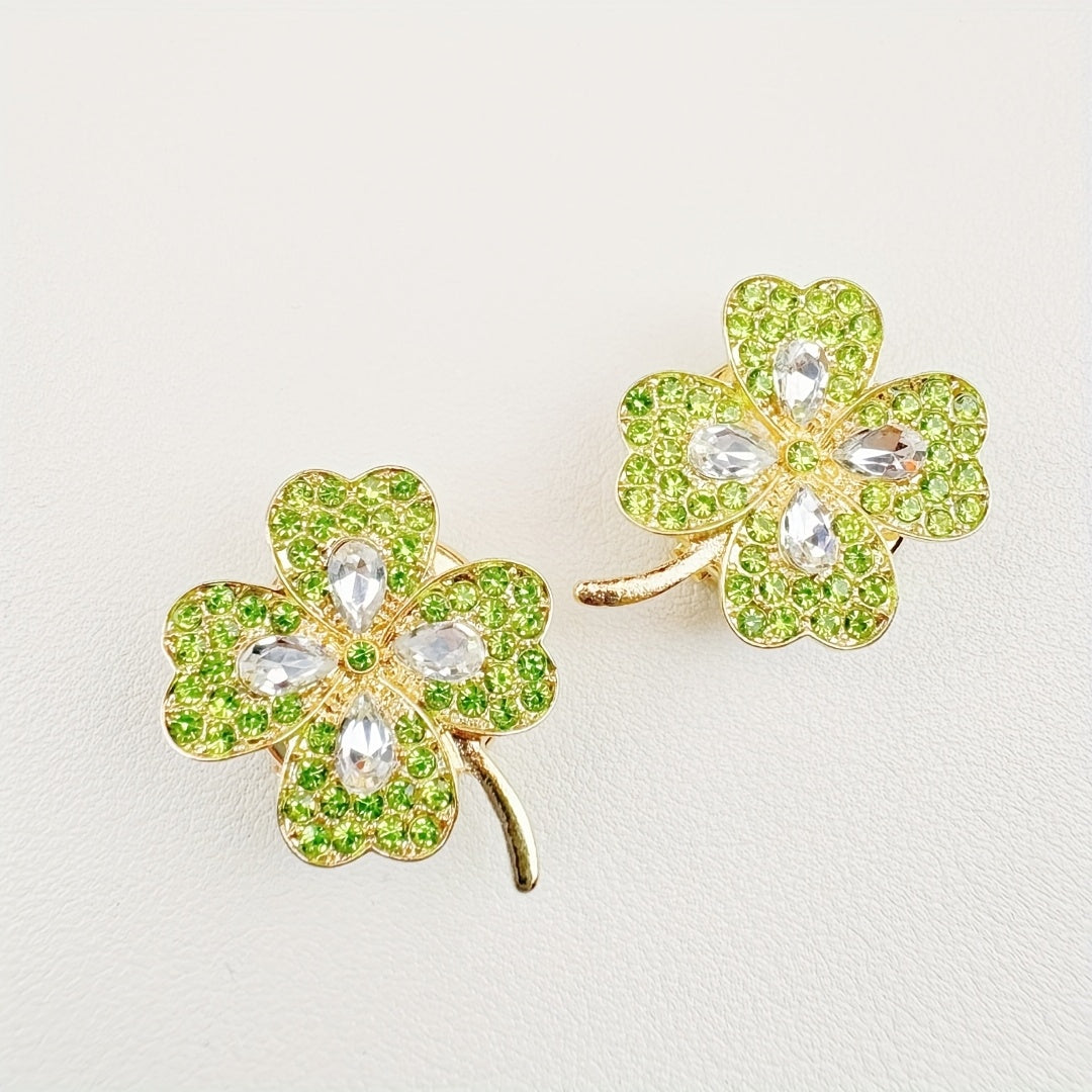 2pcs Four Leaf Clover Rhinestone Button Covers for Easter Football Spring