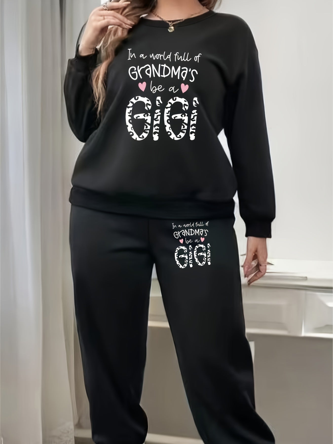 Women's Plus Leopard Print Pullover & Joggers Set