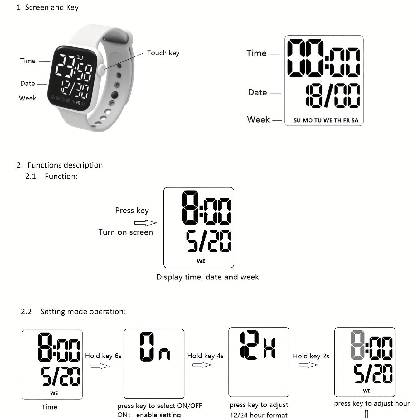 2pcs Sports LED Rolling Watches Non Waterproof