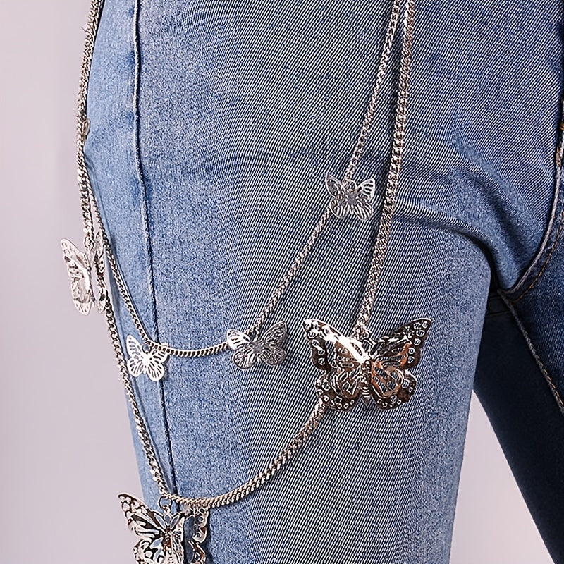 Butterfly Decor Double Layer Pant Chain Pocket Chain Belt Decorative