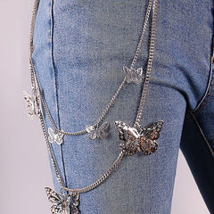 Butterfly Decor Double Layer Pant Chain Pocket Chain Belt Decorative