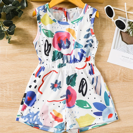 Toddler Girls Graffiti Sleeveless Rompers for Beach Vacation