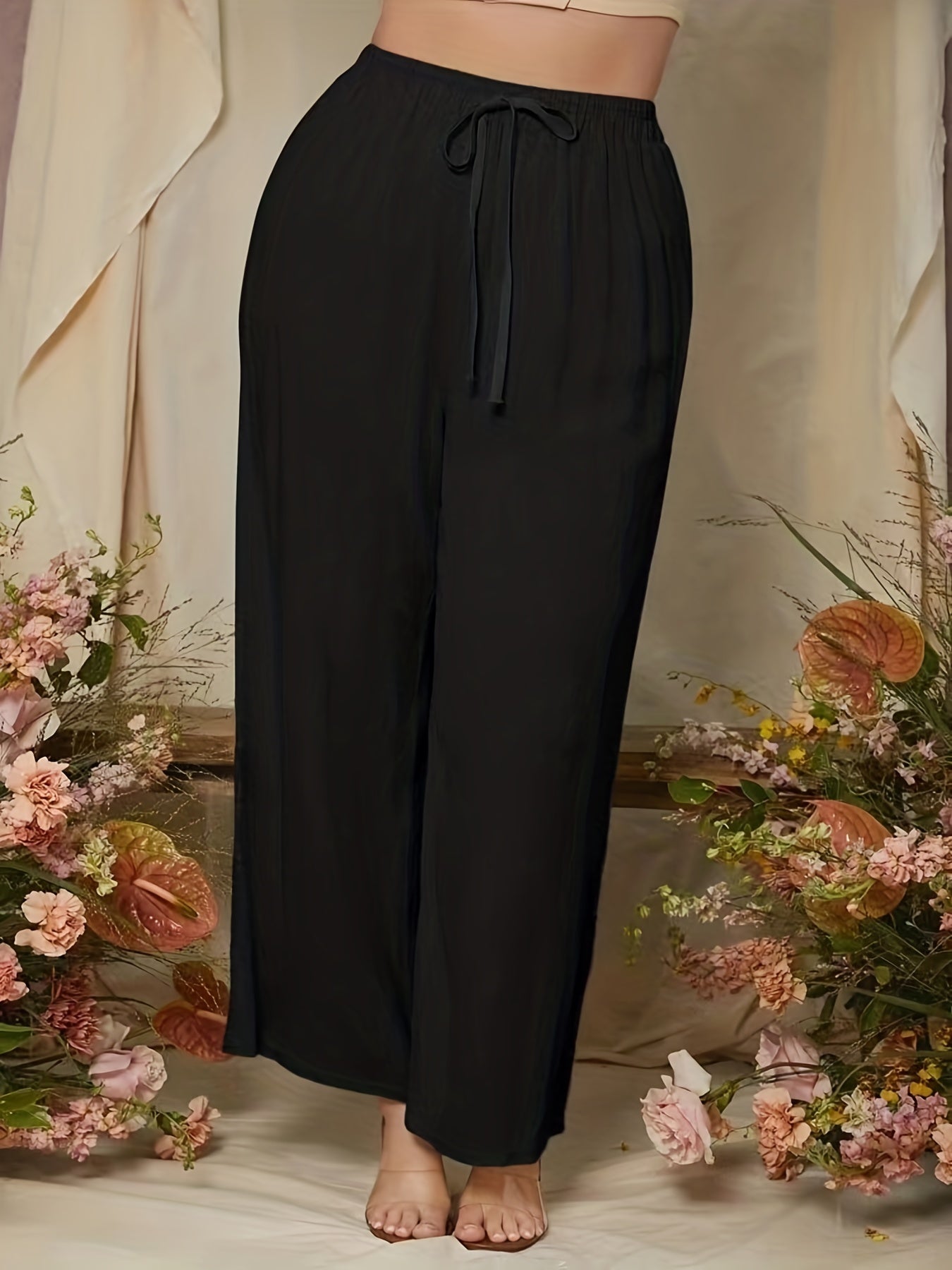  Drawstring Wide Leg Pants High Rise Elastic