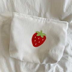 Large Capacity Strawberry Pattern Corduroy Cosmetic Bag