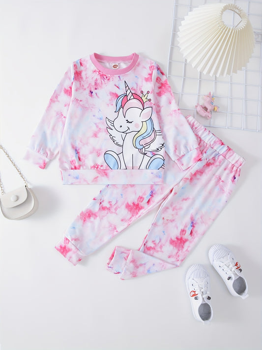 Toddler Girl's Tie Dye Outfit 2pcs Set Cartoon Unicorn Print