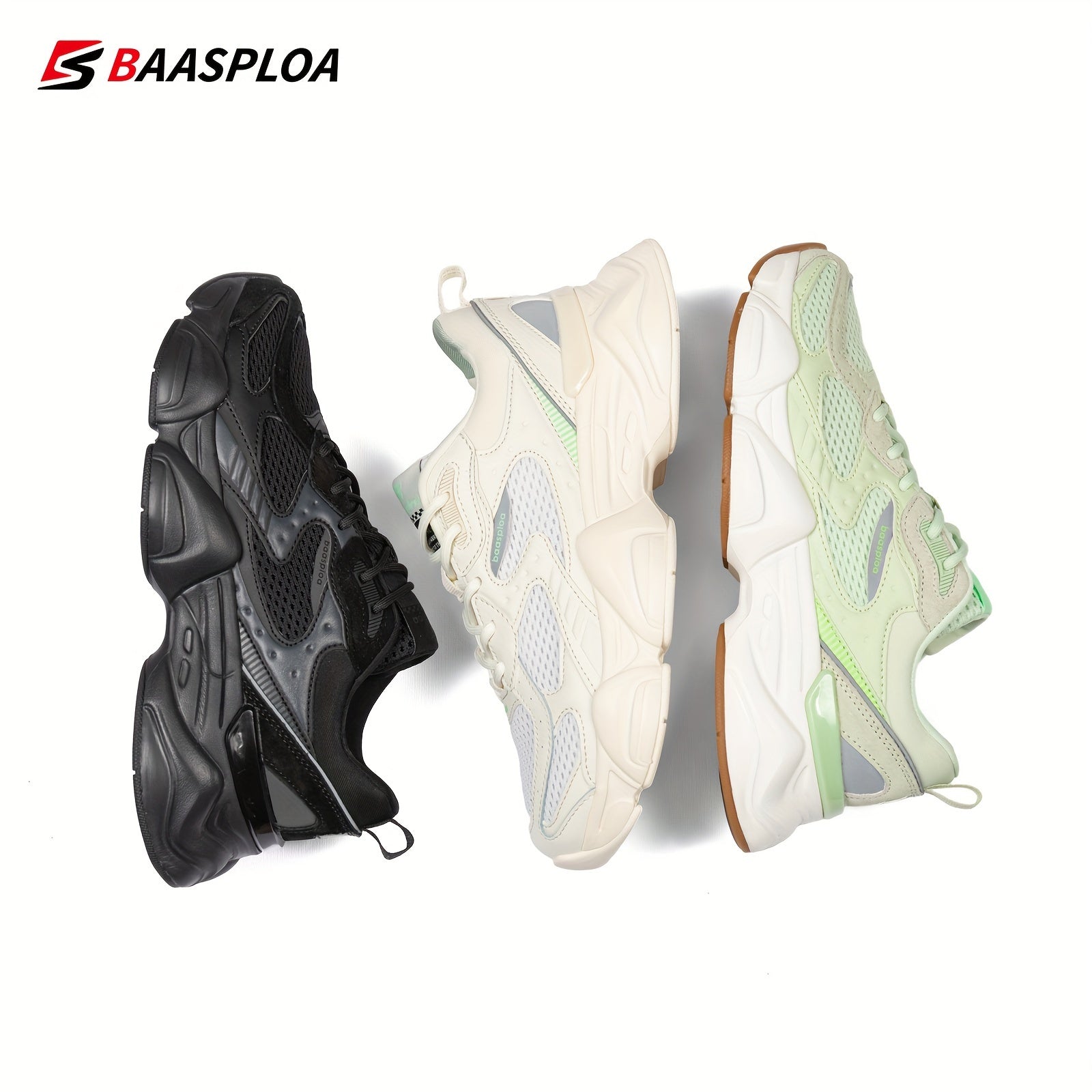 Women's Thick Sole Shock Absorption Sneakers, Mesh Breathable Running Shoes
