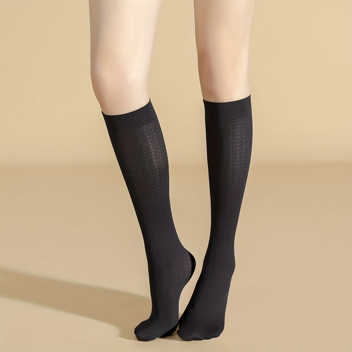 Solid Textured Calf Socks Comfy Knee High Socks Women's Stockings