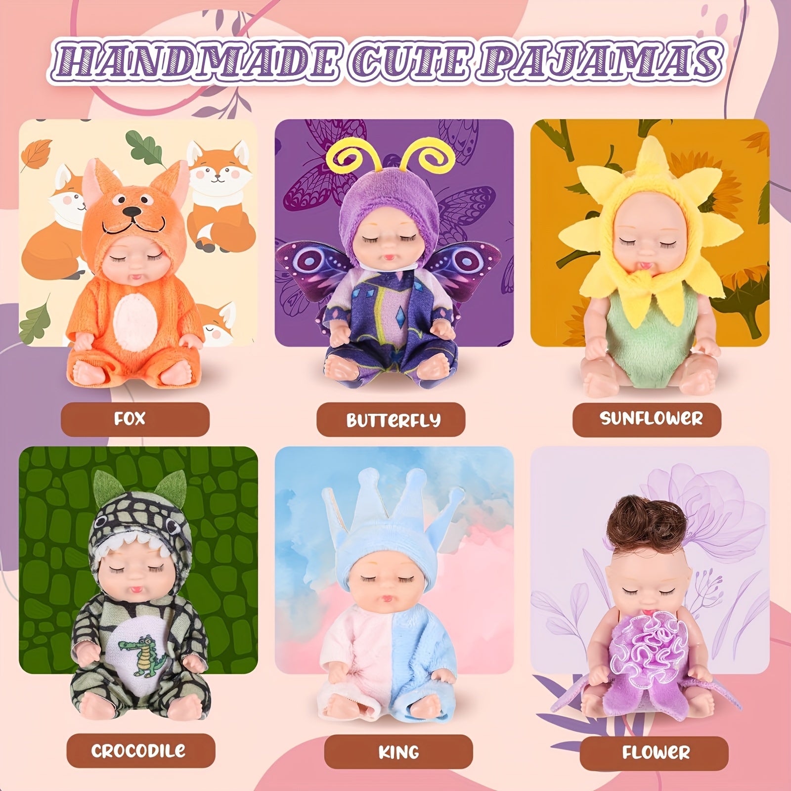 6pcs Realistic 4 Inch Youngsters Dolls Set with Pajamas