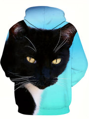 Cat 3D Print Hoodie Men Graphic Hooded Pullover for Autumn Winter