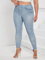  Denim Print High Rise Skinny Leggings