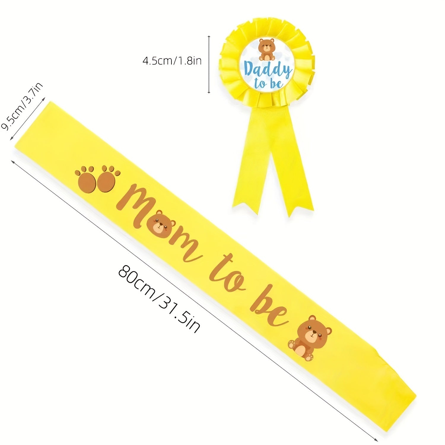 2 Yellow Mommy To Be Sash & Daddy To Be Pin Baby Shower Party