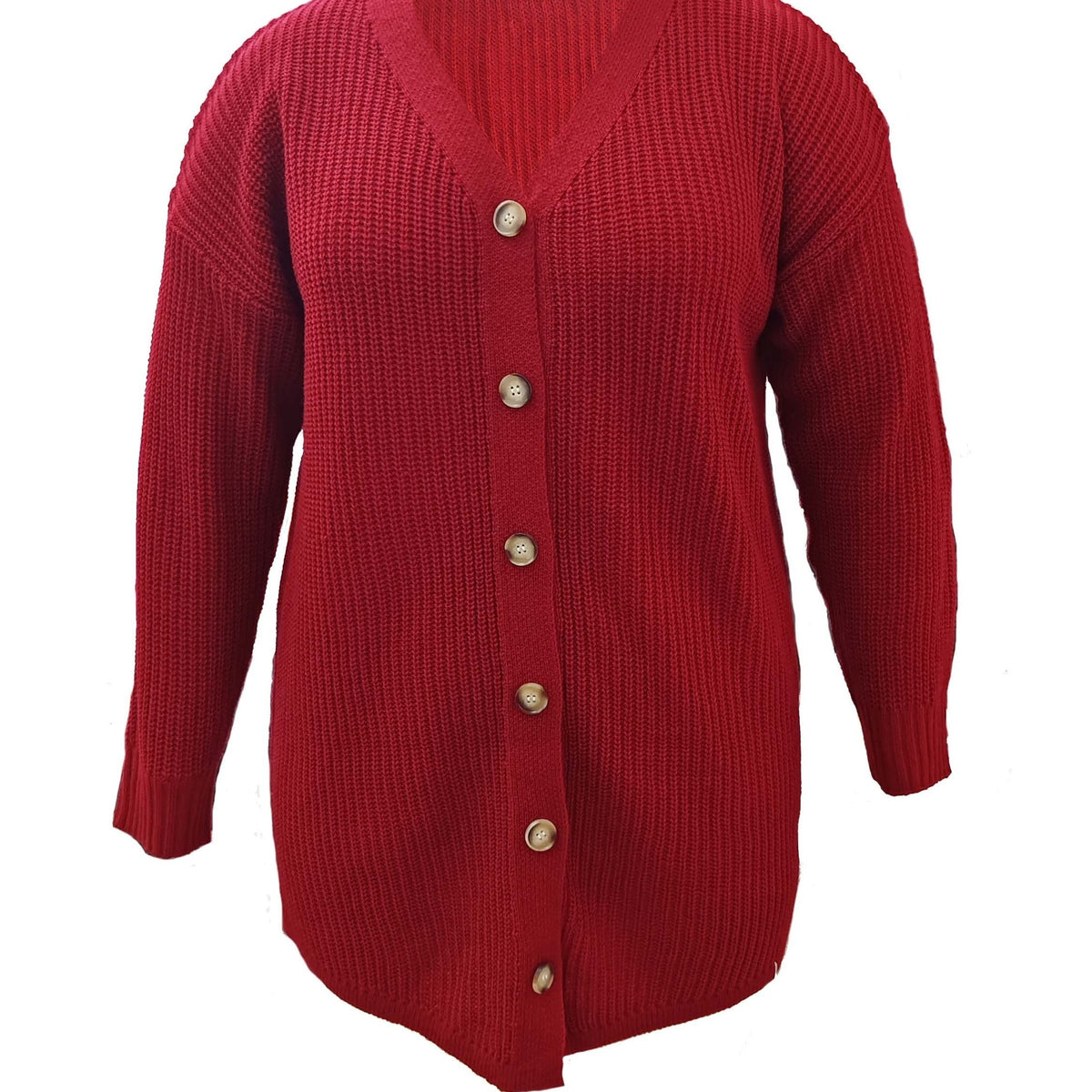  Solid Long Sleeve Button Up V Neck Knit Tunic Cardigan