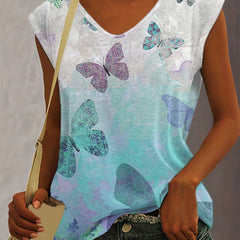  Butterfly Print V Neck Tank Top