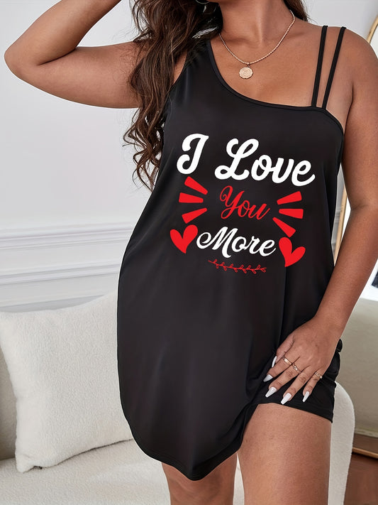  Sexy Nightdress Women's Plus Letter & Heart Print