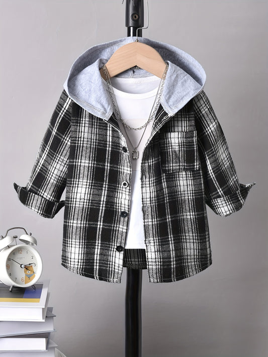 Boys Hooded Checked Shirt Kids Clothes