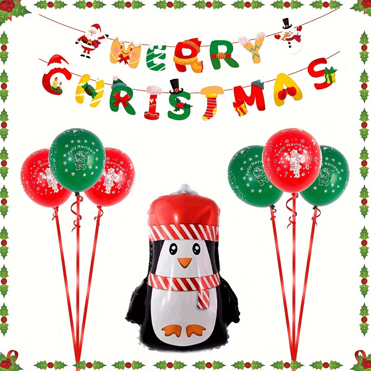 Christmas Letter Flags Mini Penguins Santa Claus Latex Balloons
