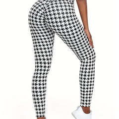 Houndstooth Pattern Yoga Leggings High Waist Slim Running Pants
