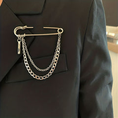 Men's Chain Pin Brooch Street Metal Decoration Hip hop Western Clothing Accessor