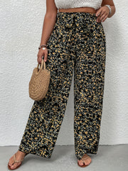  Floral Print Wide Leg Trousers w/ Belt