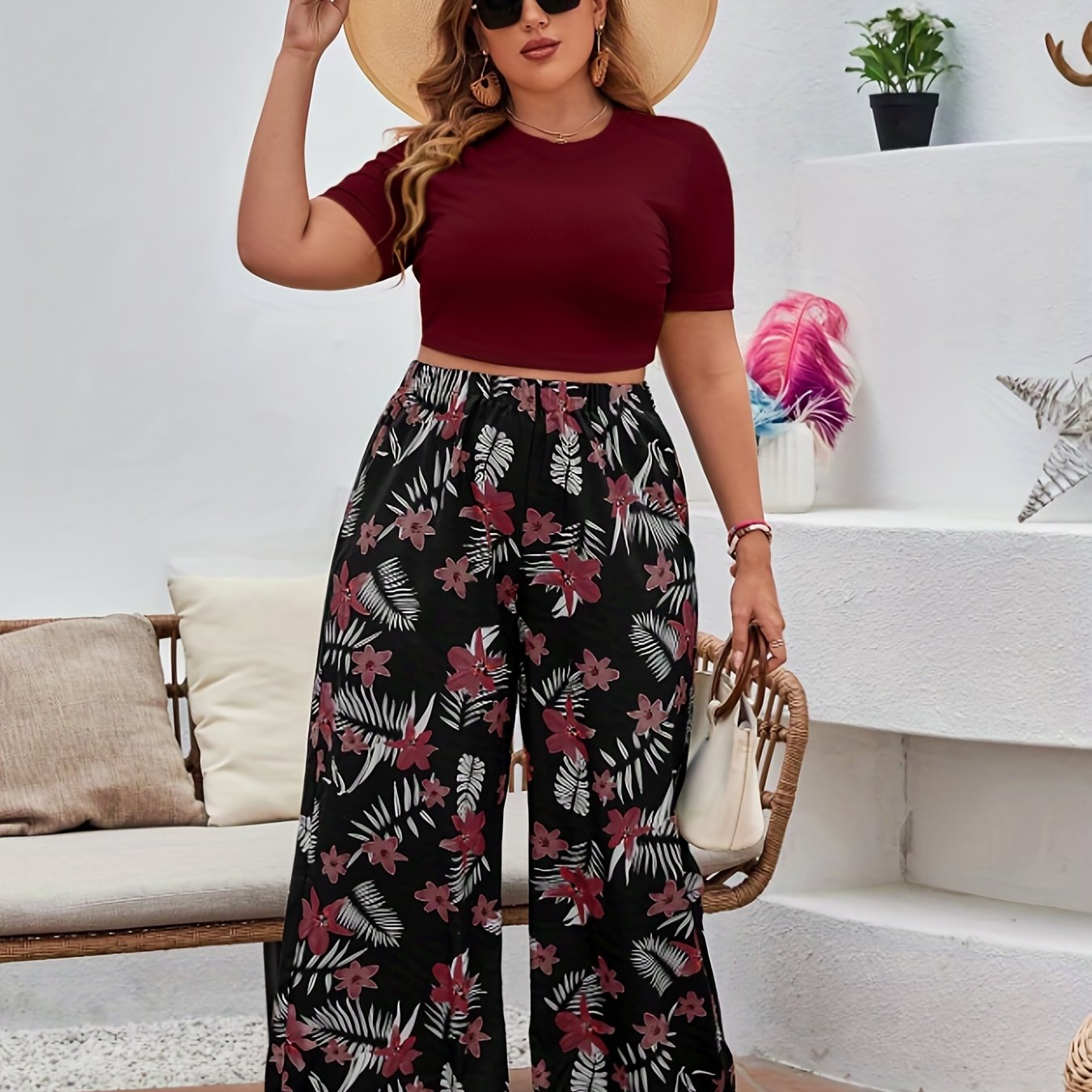  Women's Boho Tropical Wide Leg Pants