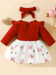 2pcs Baby Girls Fox Graphic Long Sleeve Dress & Headband Bundle