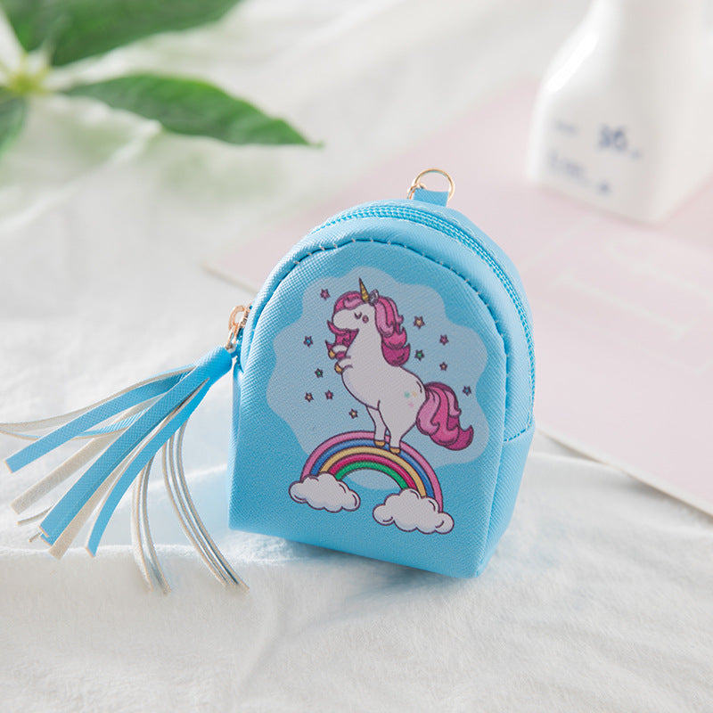 Girls Cartoon Unicorn Print Coin Purse Bag Key Pendant for Kids
