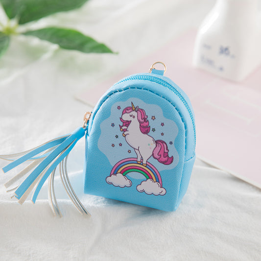 Girls Cartoon Unicorn Print Coin Purse Bag Key Pendant for Kids