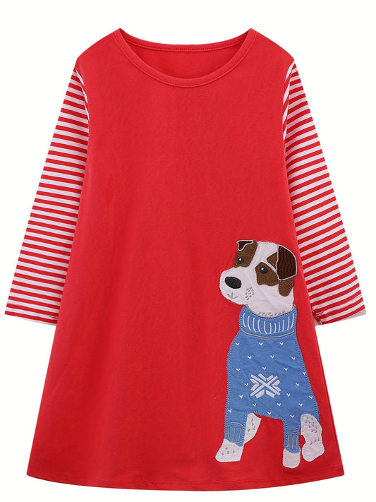 Christmas Playwear Dress For Toddler Girls Long Sleeve Dress 2-8 Years