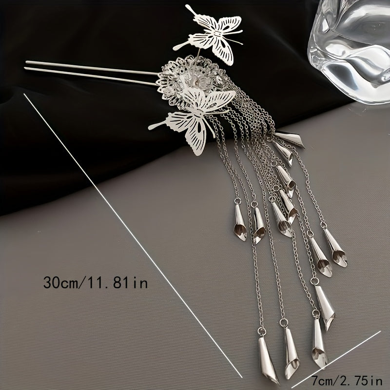 Y2K Vintage Hairpin U Shape Butterfly Flower Tassel Women's Accessory