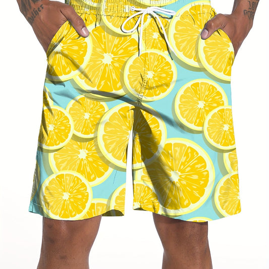Orange Digital Print Men's Drawstring Sports Shorts With Pockets