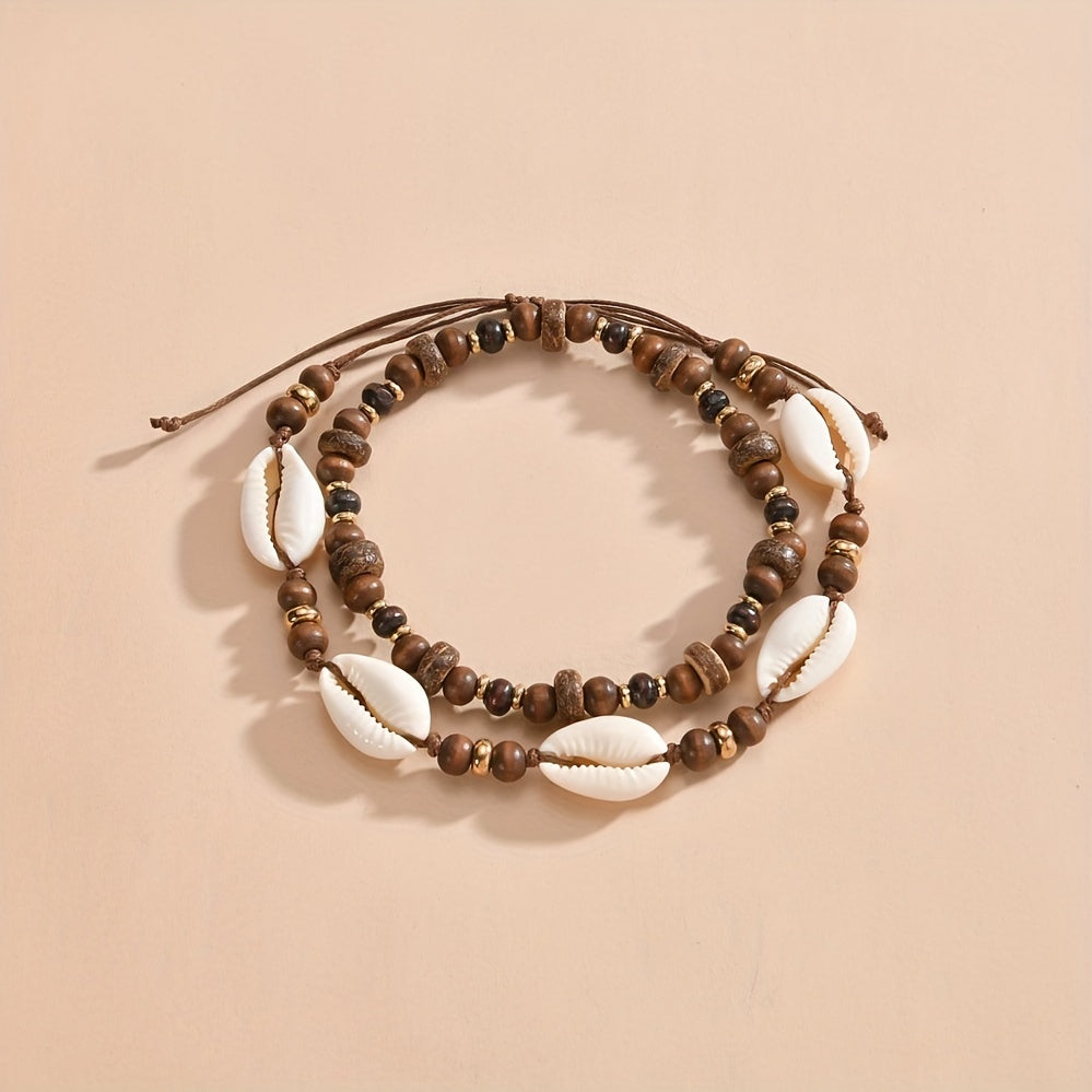 Boho Shell Beaded Anklet Set Beach Foot Jewelry