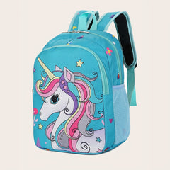 Cartoon Unicorn Pattern Backpack Zipper Bookbag Casual School Bag