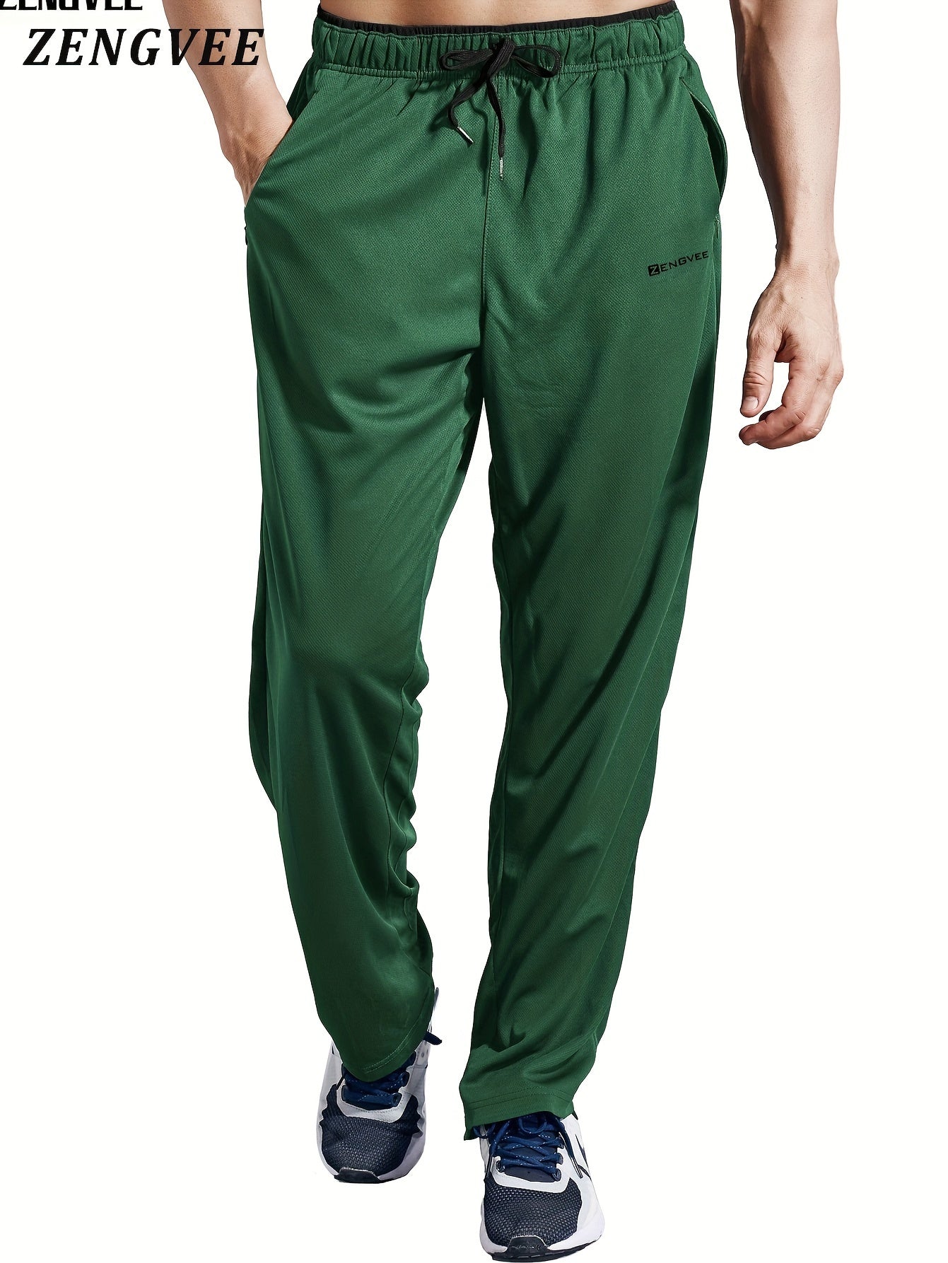 ZENGVEE Men's Stretch Pants Zip Pockets Breathable Trousers