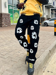 Men's Floral Pattern Loose Fit Jeans Street Style Denim Pants