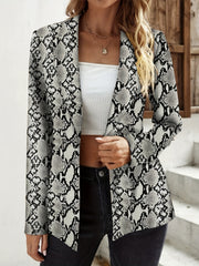  Leopard Print Blazer Long Sleeve Casual Lapel Collar Women's Plus